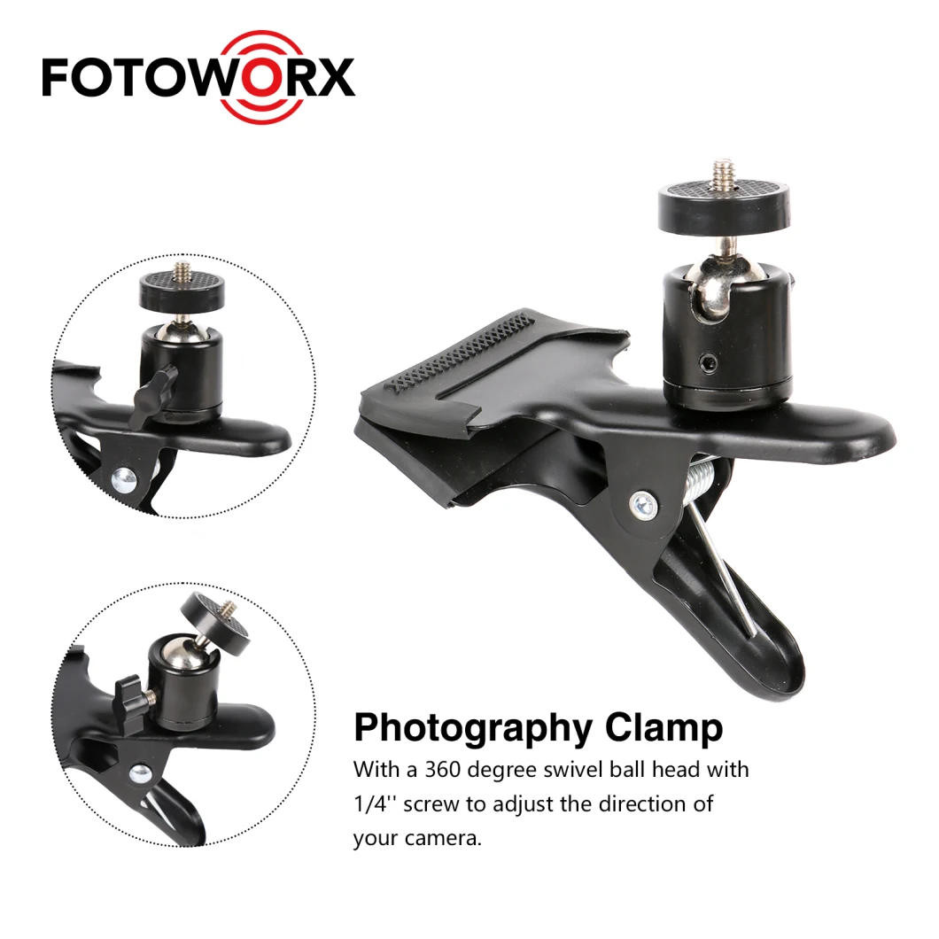 Tripod Camera Clip Clamp Holder Mount with 360 Swivel Ball-Head