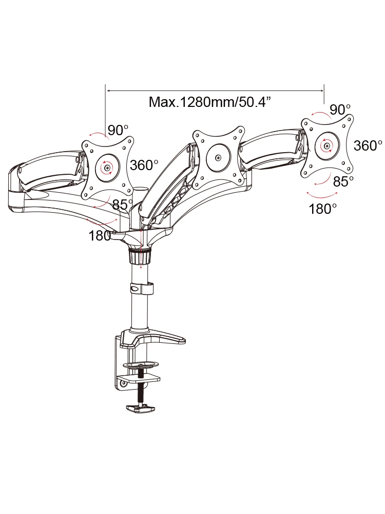 V-Mounts Desk Mount Mechanical Spring Aluminum Ball LCD Triple-Monitor Vm-Ds135D